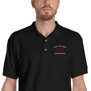 Pray For China Coronavirus Embroidered Polo Shirt Black